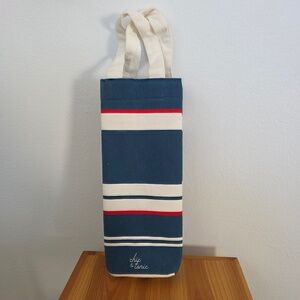Chic & Tonic Printed Canvas Wine Bag - Blue, White, and Red Stripes